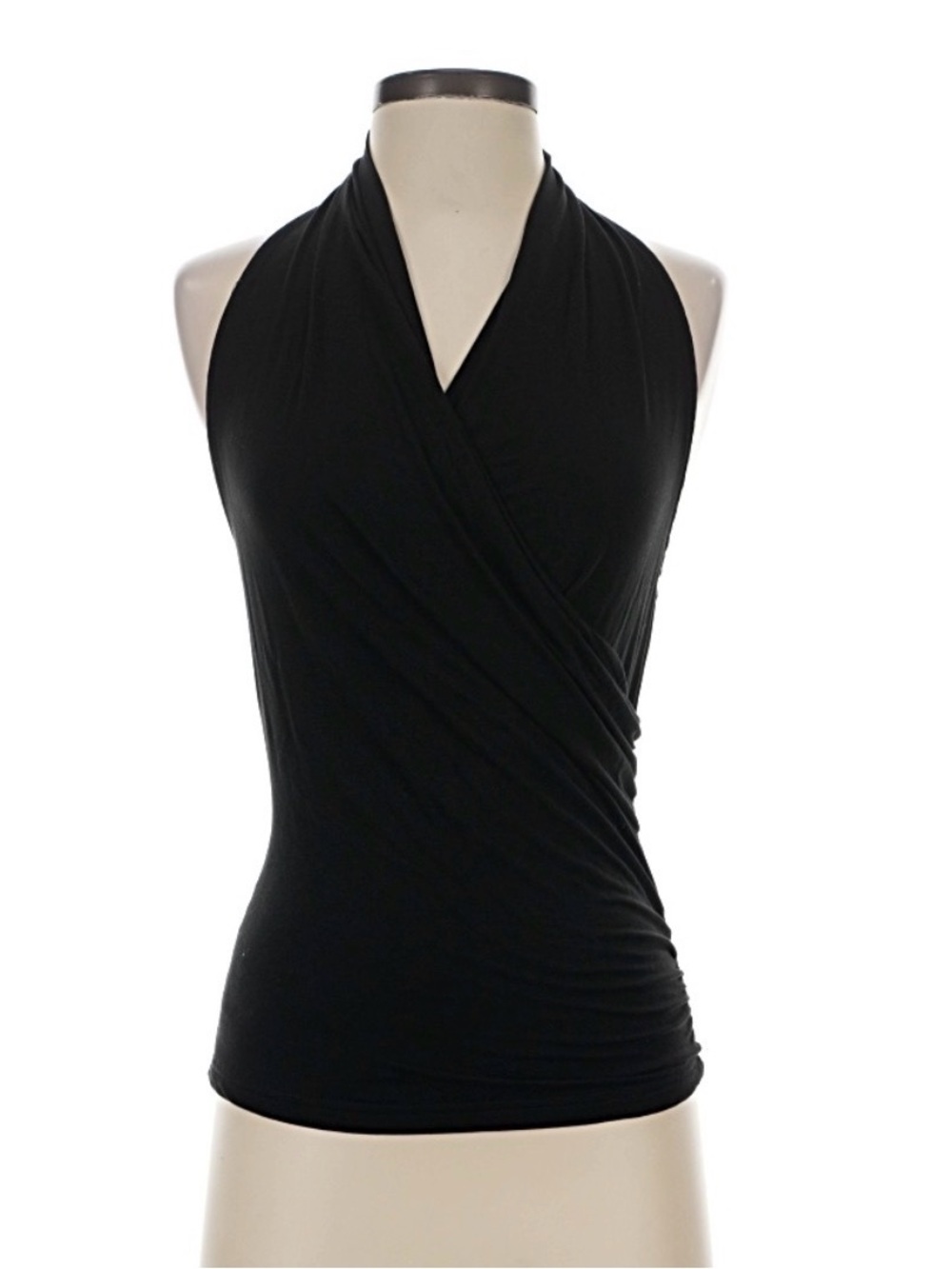 OGL Black Halter Surplice Ruched Stretch Top Size S
